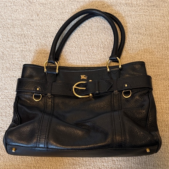 Burberry Black Leather Shoulder Bag with Gold Hardware